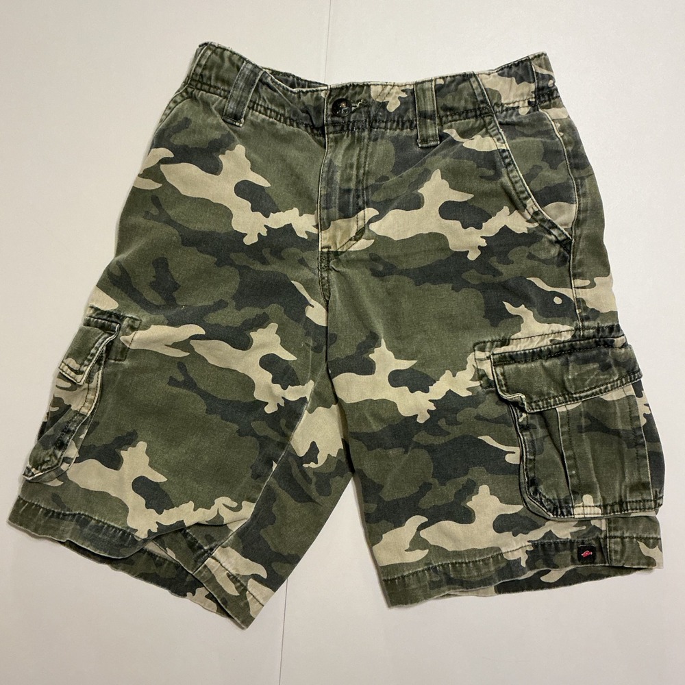 VTG Y2K Tony Hawk Baggy Camo Cotton Cargo Shorts Kids Sz 10 Green Skater